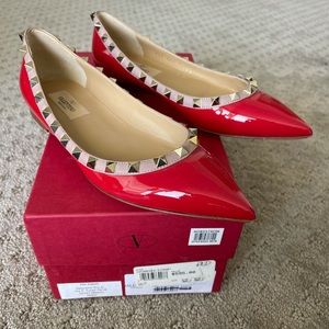 Valentino Red Rockstud Flats 100% Authentic